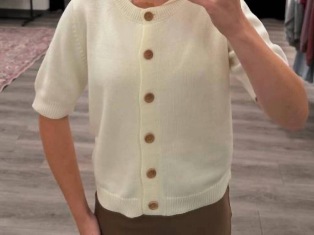 NEW IN FEBRUARY crew neck cotton cardigan in ivory